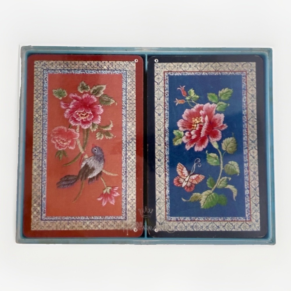 Vintage John Thier Red Blue Eagle Box Floral Bird Bridge Cards 2 Decks in Box
